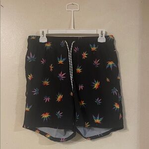 🌸2/$10 Men's Black Swim Shorts with Colorful Leaf Pattern